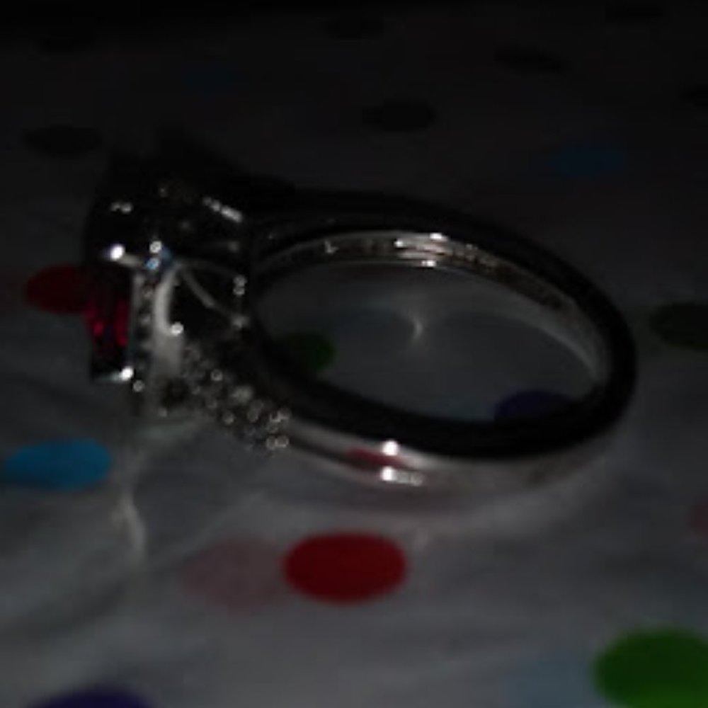 DESIGNER FUCHSIA/CLEAR HALO CZ .925 STERLING SILVER RING SZ 7 - Picture 4 of 5